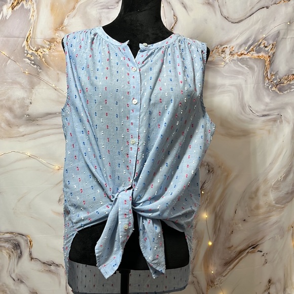 LOFT Tops - Loft sleeveless Button Up with Tassels Light Blue and Multi Size L